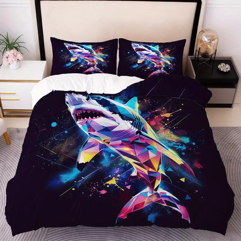 Comforter 2/3Pcs Oceanic Shark Bedding Set High-Definition Digital Print Duver 3D Pattern Soft & Skin-Friendly Bedroom