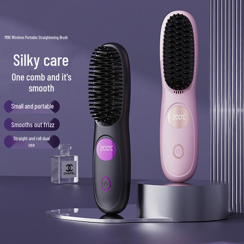 Wireless Dual-Use Straightening and Curling Comb with High Crown Fluffiness Black