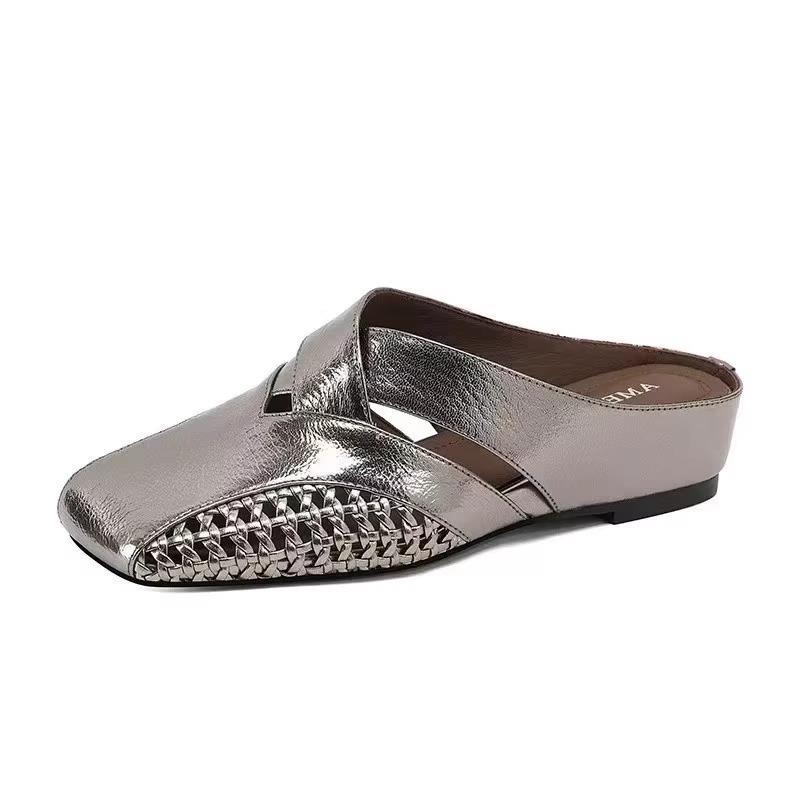 

Versatile woven bag head summer new cross-woven hollow bag head slippers square head half-drag lazy sandals women s shoes 40