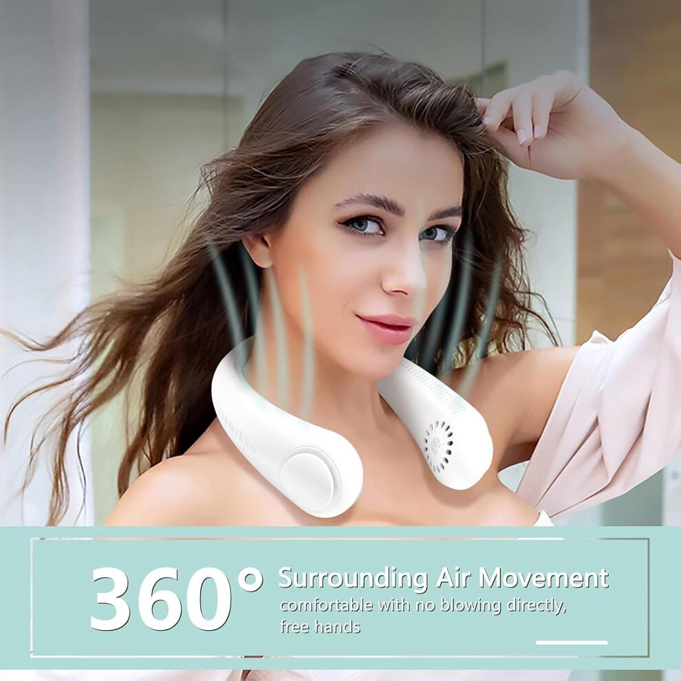 Hands-Free Bliss, Portable Bladeless Neck Fan, Ultra Quiet 360 Degree Cooling, Ergonomically Designed for All-Day Comfort, Rechargeable with Built-In