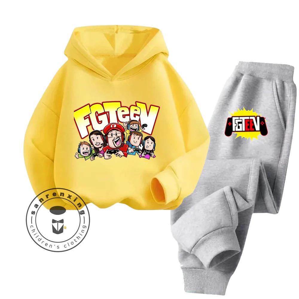 

FGTeeV Cartoon Loungewear Идеально подходит для ленивых выходных в помещении Детский креативный дизайн Мультяшный принт Чистый хлопковый комплект с капюшоном 160