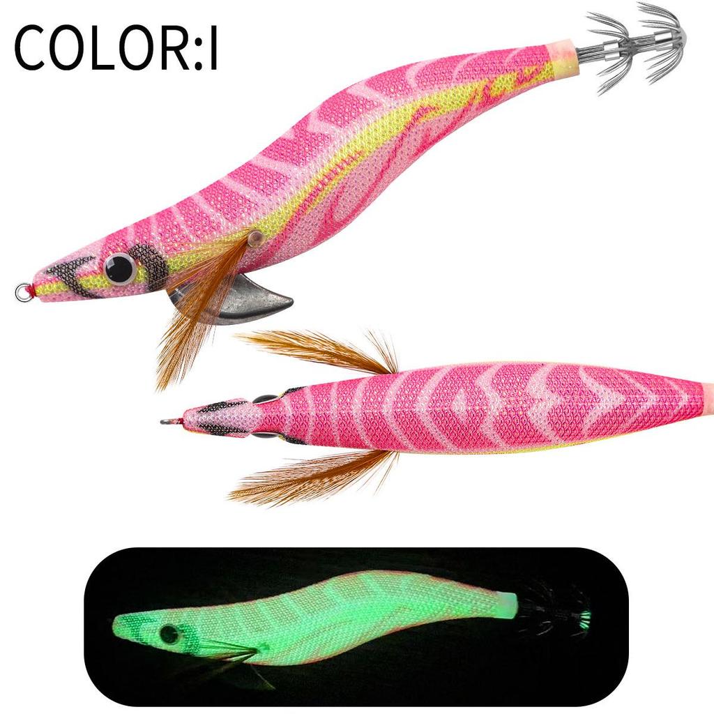 SQUID KING Luminous Wooden Shrimp Squid Hook - Sizes 2.5, 3.0, 3.5 with Rapid Current Lead Head & Rattle for Deep Water.