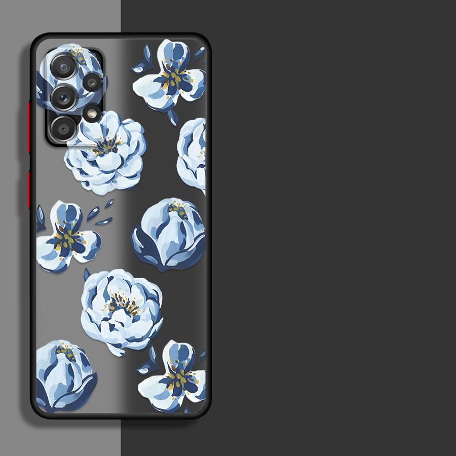 Cartoon Bule Flower Case for Samsung Galaxy A16 A15 A73 A33 A54 A53 A34 A36 A14 A23 A56 A55 A35 A17 A52 A52S A72 Phone Cover