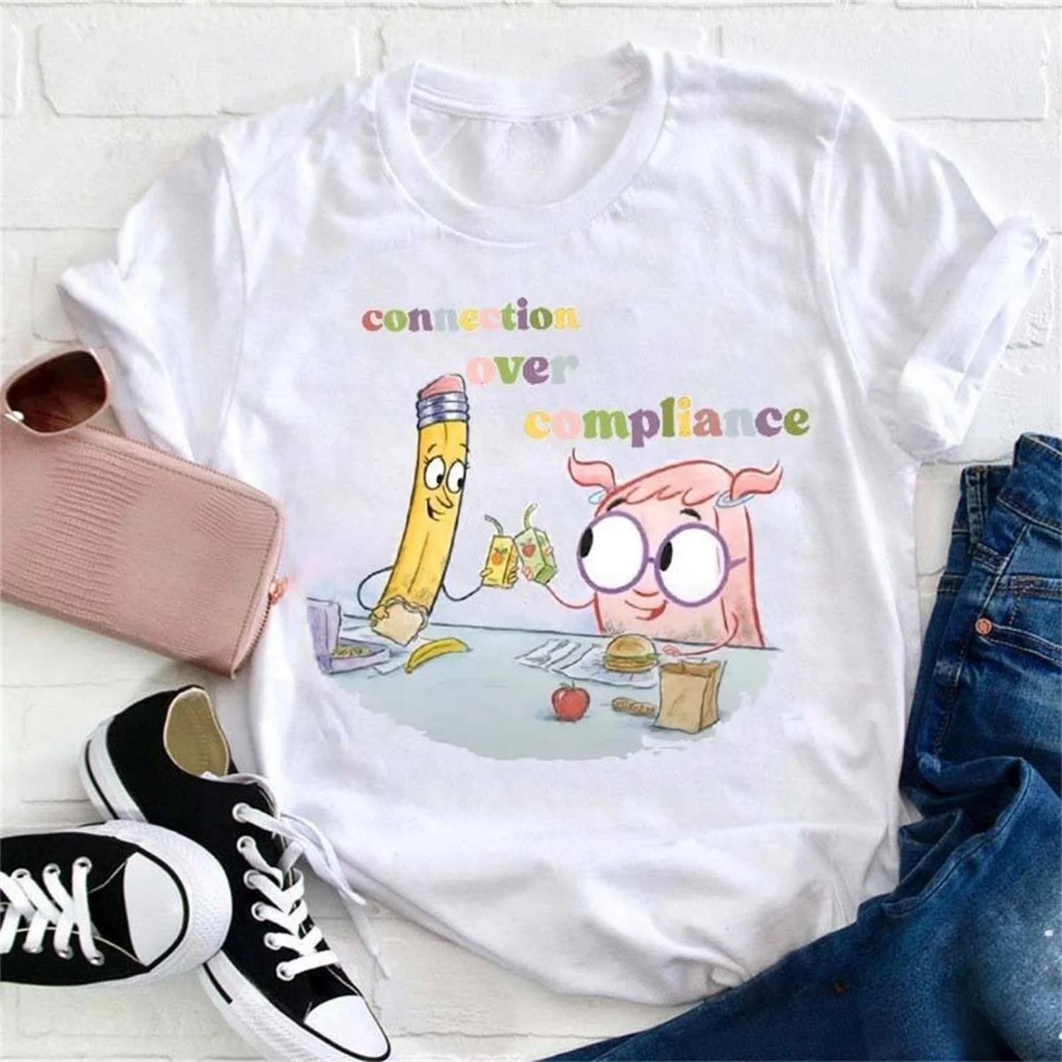 

Cute Street Top 90s Trendy Pattern T-Shirt Women s Fashion Short Sleeve T-Shirt Cartoon Casual Women s Printed O-Neck T-Shirt XXXXXL