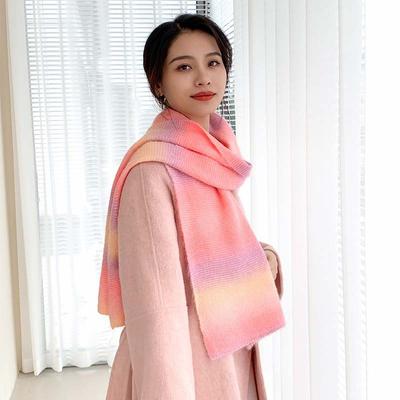 Winter New Rainbow Color Dopamine Color Scheme Knitted Scarf Scarf Sweet Fresh Warm Premium