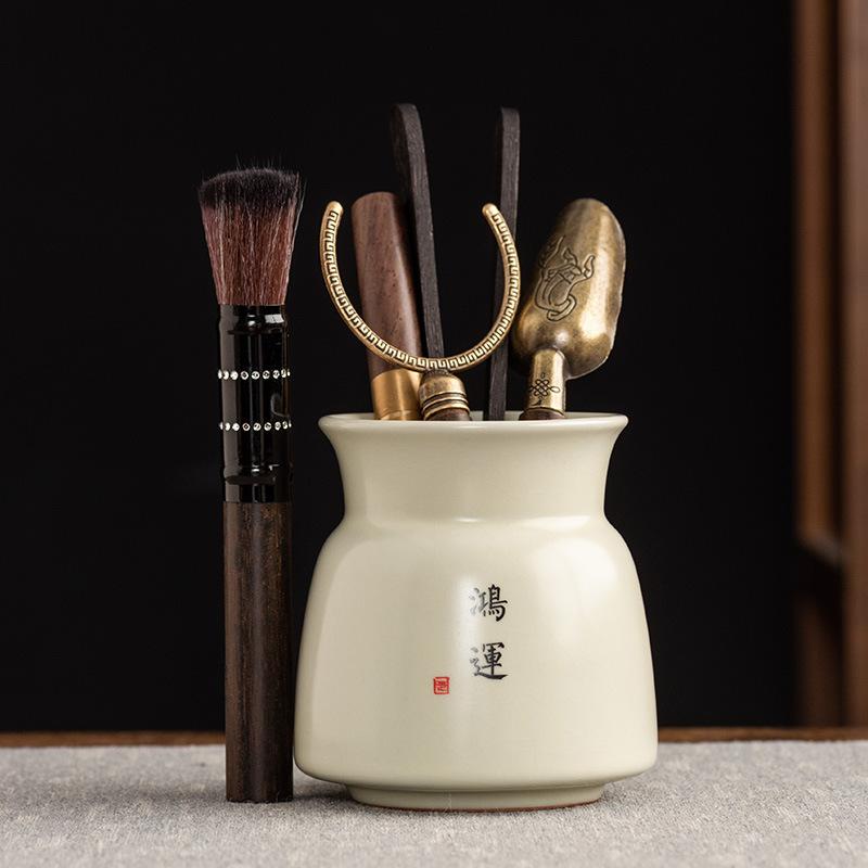 Ru Kiln Tea Ceremony Six Gentlemen Black Sandalwood Solid Wood Tea Clip Teaspoon Tea Needle Brush Tea Set Accessories Complete Set of