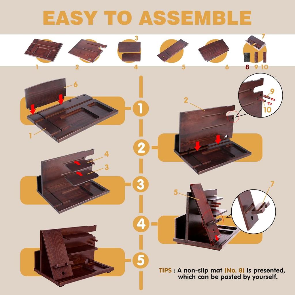 KOCWELL Wood Phone Docking Station Ash Key Holder Stand Watch Organizer Men Husband Wife Anniversary Dad Birthday Nightstand Purse Father Graduation