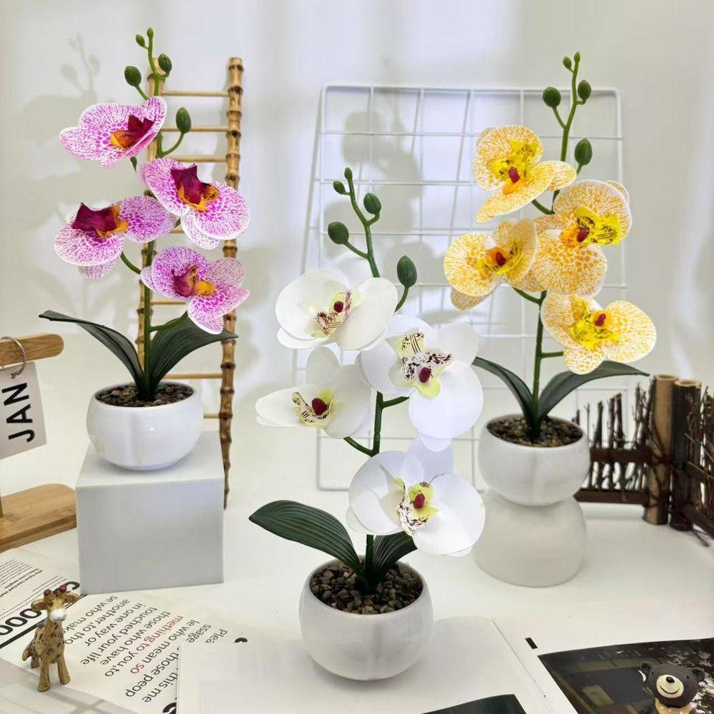 Multicolor Simulation Flower Potted White Flowerpot Faux Potted Plant Orchid  Office Decoration