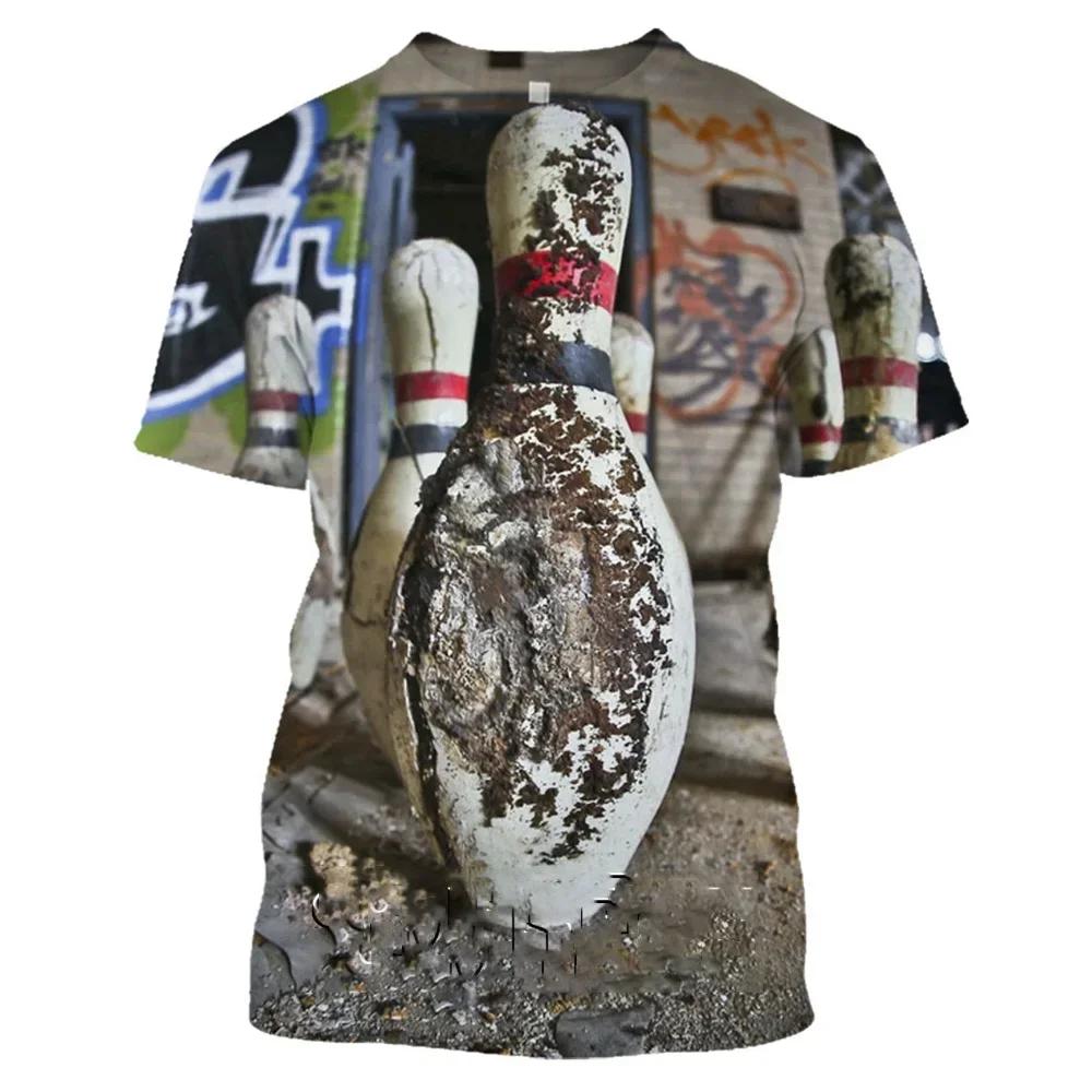 Fashionable Bowling Pictures For Men's T-Shirts Trend Digital Printing Casual Round Neck Short Sleeved Tops