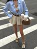 2026 Spring/Summer Women's Blue Long Sleeve Loose Cardigan Top