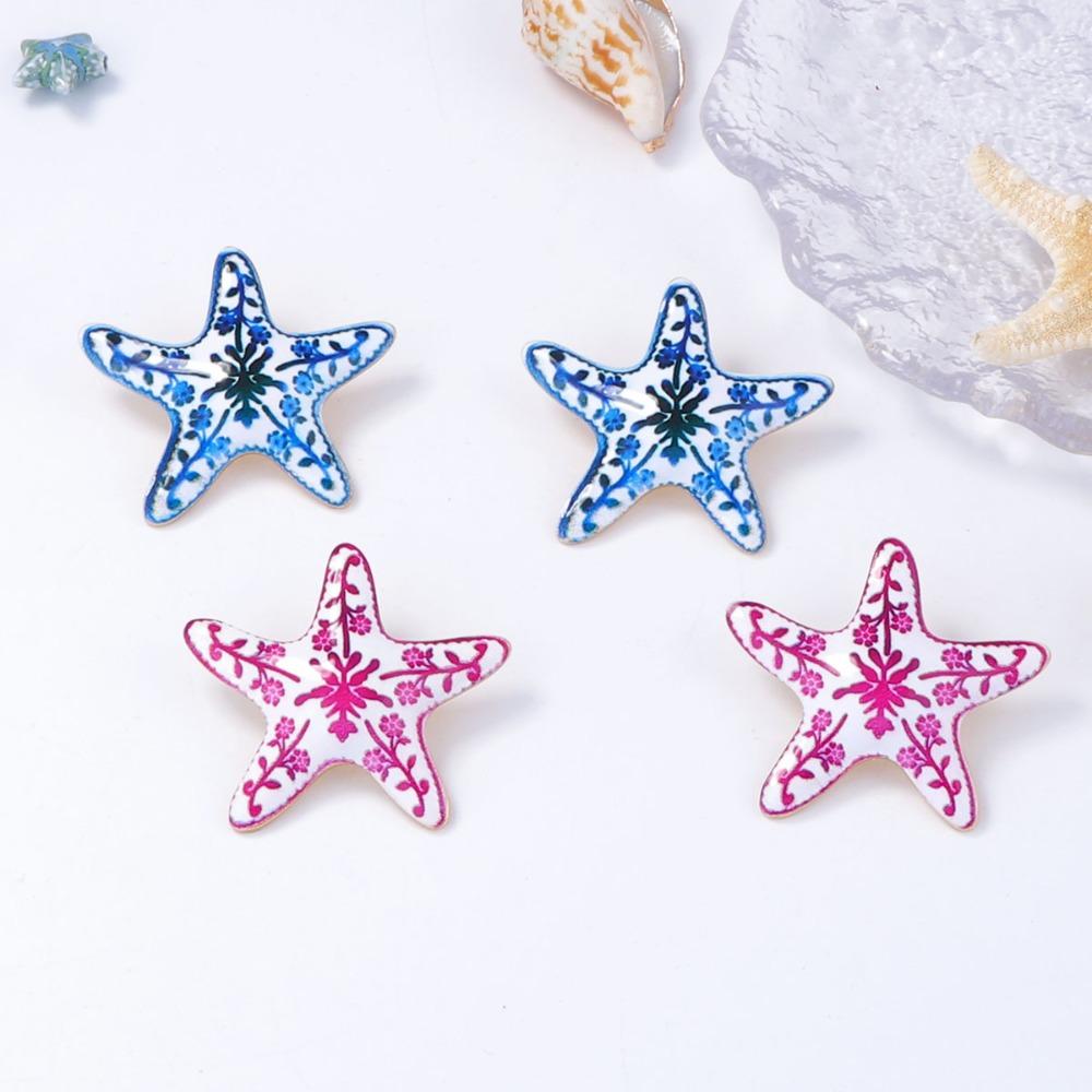 Trendy Personality Color Enamel Star-shaped Flower Pattern Dripping Glaze Stud Earrings for Women Summer Beach Jewelry Gifts