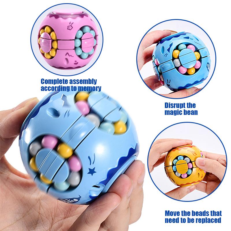 Rotating Magic Bean Puzzle Cube Gyro Stress-Relief Fingertip Toy 3D Ball Learning Educational Game Gift Present Relieves Anxiety and Autism