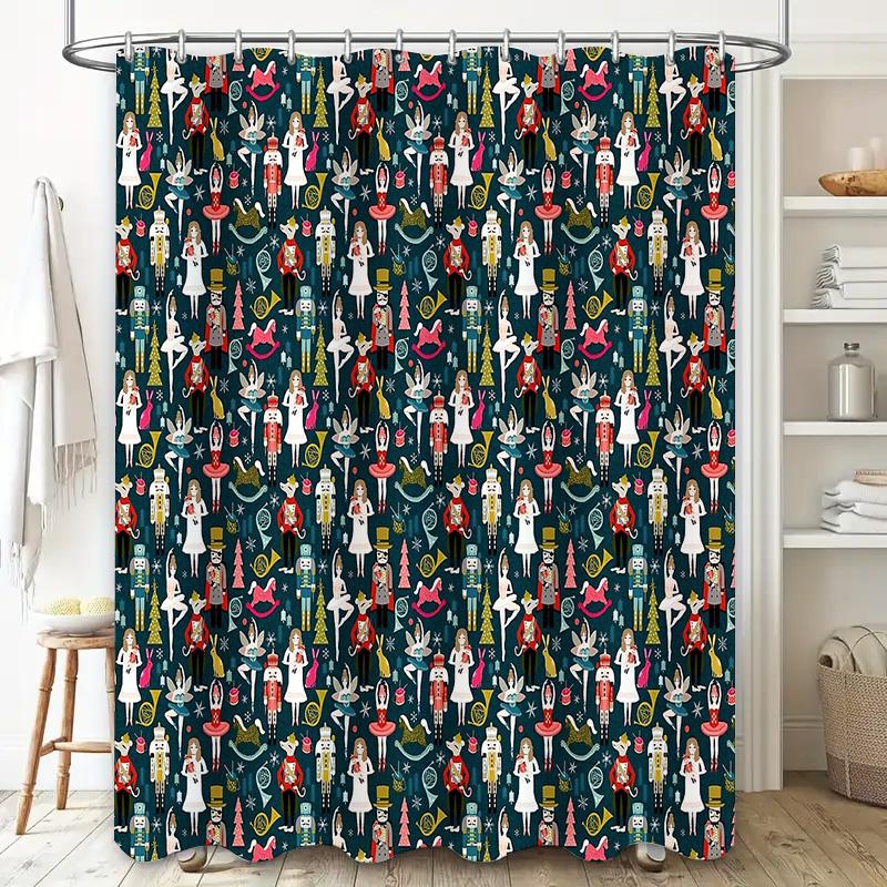Christmas Shower Curtain Festive Holiday Pattern Waterproof Bathroom Decor Backdrop Xmas Home Textile Holiday Decor