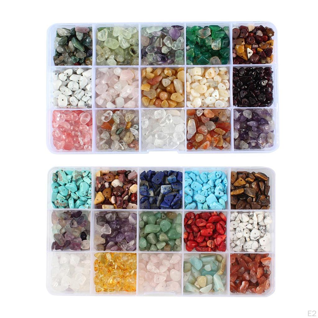 Beads, Multicolor Gem Chips Crystal Loose Rocks Bead with Hole for Jewelry Making Crafting