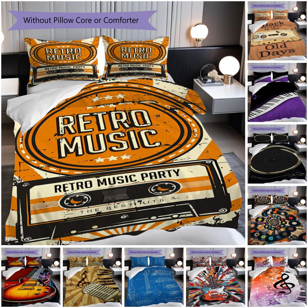 1PC Music, Guitar Theme Bedding Quilt Set Quilt Cover Pillowcase Home Decoration Birthday Gift (1 * Duvet Cover + 2 * Pillowcase, Without Core)