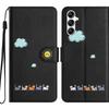 Artistic Feline Design Shockproof Flip Cover Case Protective Housing With Magnetic Snap Stand Function & Card Pockets