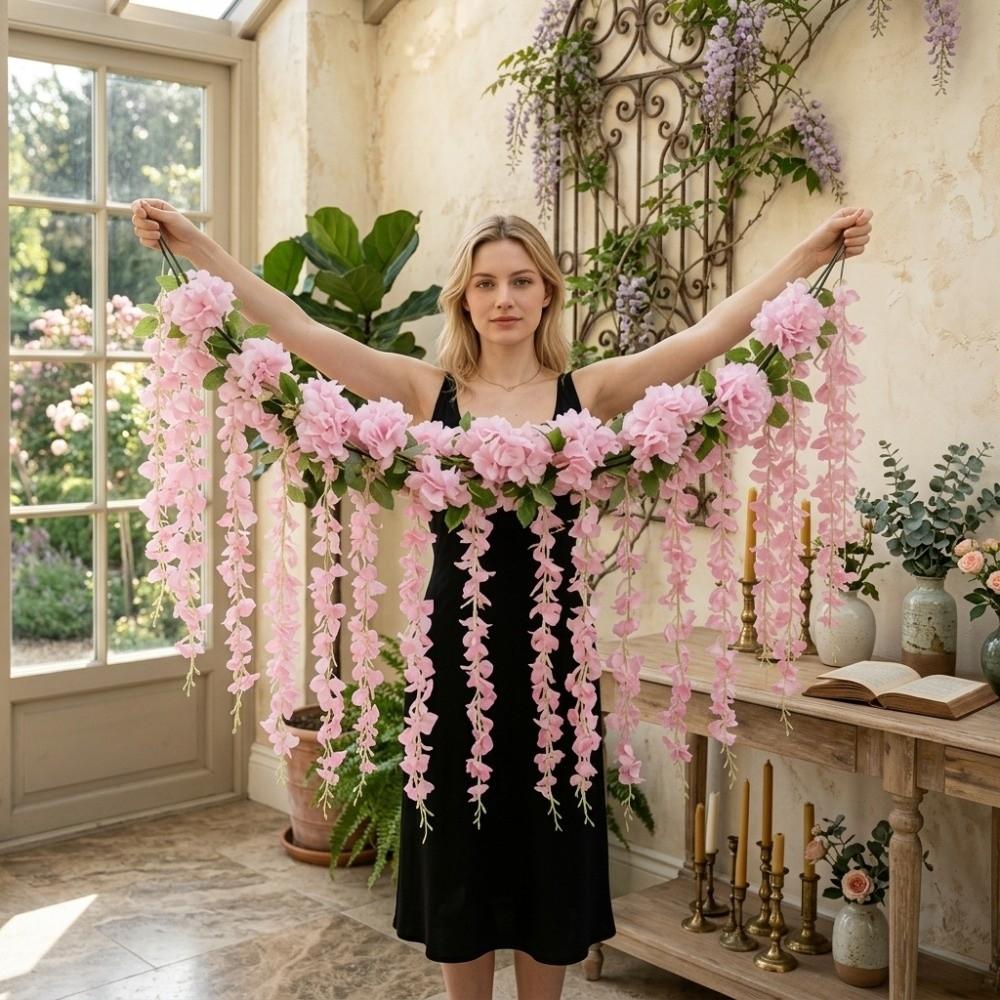 Home Decoration Simulated Wisteria Flower Floral Plants Cherry Blossom Vine  Independence Day