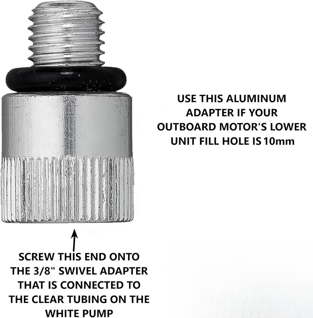 Lower Unit Gear Oil Pump for Standard Quart Bottles Includes 3/8 Inch Swivel 8mm 10mm Adapters Fit Most Boat Outboard Motors