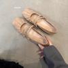 Square head single shoes women's flat 2025 new spring versatile one-word buckle French gentle pleated Mary Jane women's shoes
