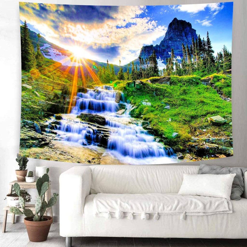 Delur Forest Pathway Tapestry Sunset Tropical Rainforest Nature Tree Tapestry Wall Hanging Sunrise Scenic Natural Green Landscap