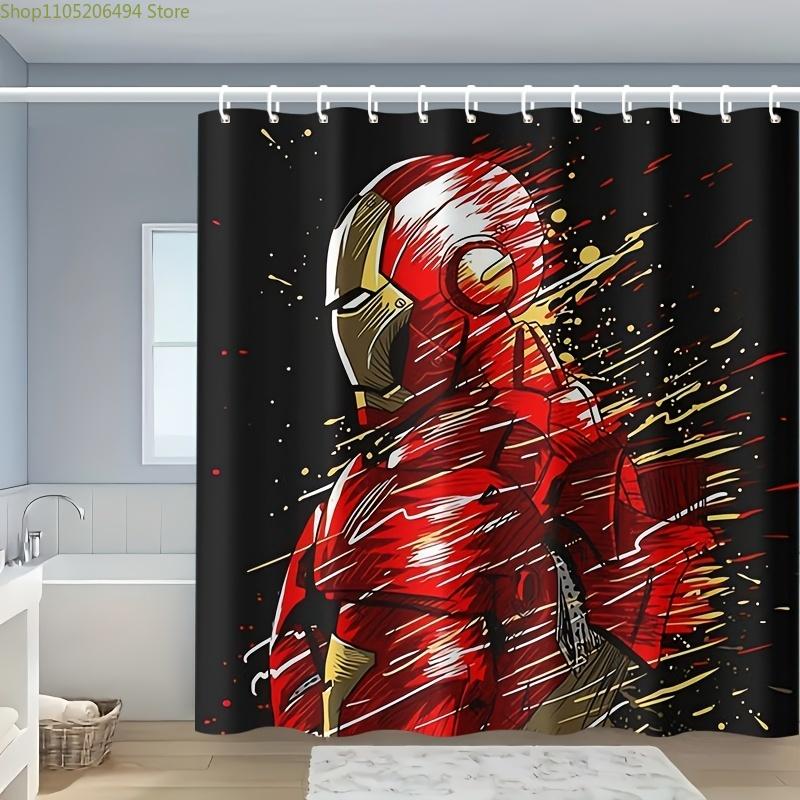 

1pc Marvel Iron for Man Shower Curtain - Waterproof Polyester, Cartoon Design with 12 Hooks, Machine Washable, Ideal for Home 90x180cm