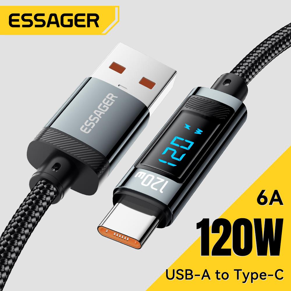 Essager USB Typ C Kabel 6A 120W Für Xiaomi 14pro Led Display Schnelle Lade Ladegerät USB C Kabel Datenkabel für Realme Schwarz Shark