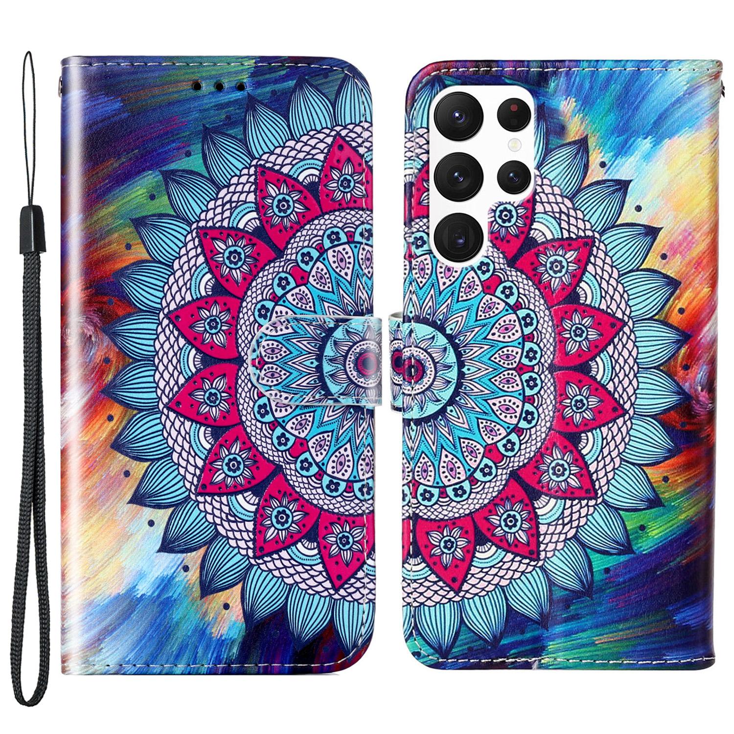 

For Samsung Galaxy S24 Ultra Cover Flip Stand Stylish Pattern Leather Wallet Phone Case Mandala Flower