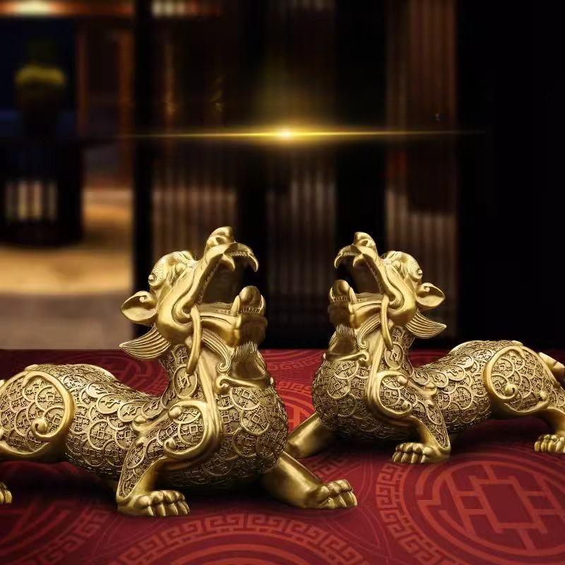 1 Pair High Quality Copper Animal Pixiu Inviting Wealth Opening Gifts Living Room Home Office Decor