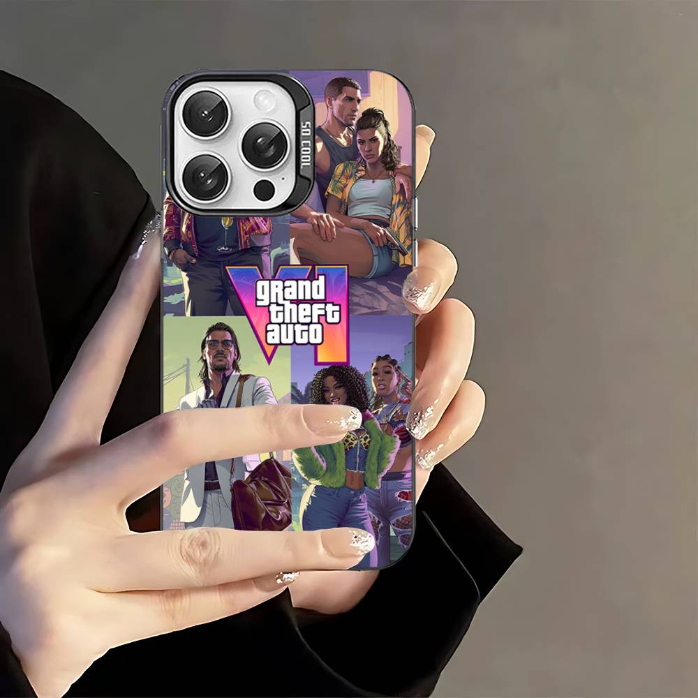 D-Decor T-Theft A-Auto G-GTA Joc Video Carcasă Telefon Pentru IPhone 17 16 15 14 11 12 13 Pro Max Plus Pro Colorată Argintie Cover