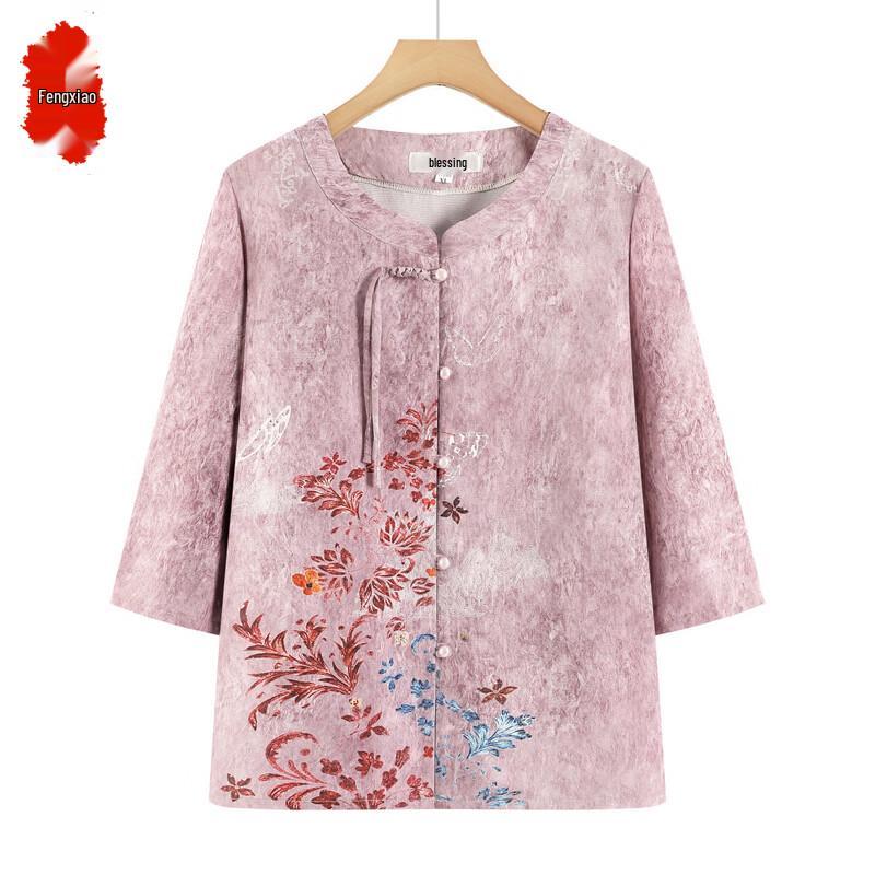 Women s Floral Print New Chinese Style Summer Top 5XL