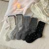 Polka Dot Socks Women'S Mid-Tube Socks Trendy Wool Versatile Lace Socks Warm Vertical Strips Stacked Socks