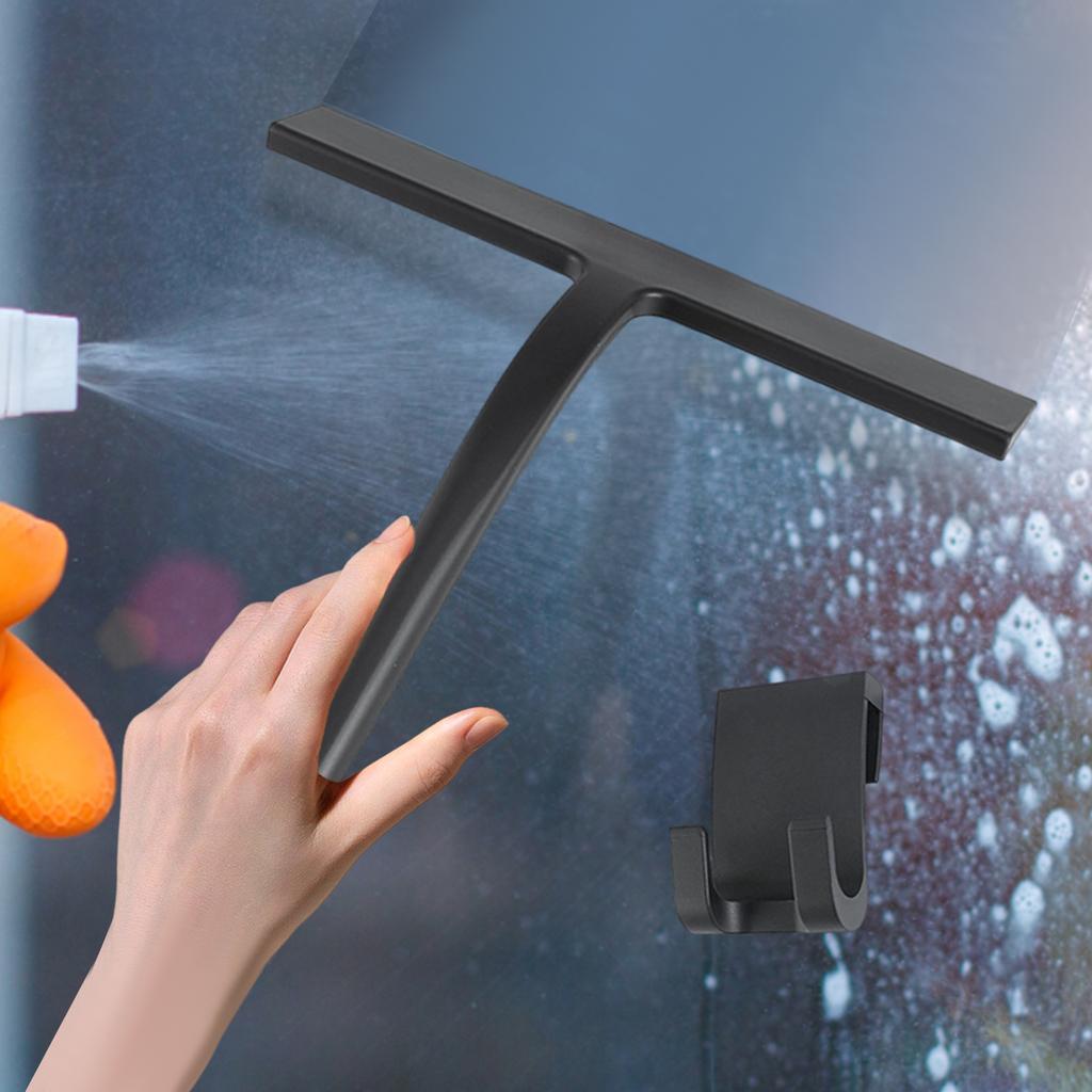 Glass Wiper with Hook Holder Stainless Steel Squeegee for Bathroom Sink Home Handheld Glass Window Cleaning Squeegee Wiper