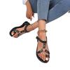 Sandalen mit flacher Sohle Damen Sommer runder Zeh Slipper Zehensteg Ein-Wort-Schnallenriemen modische Damenschuhe in großen Größen