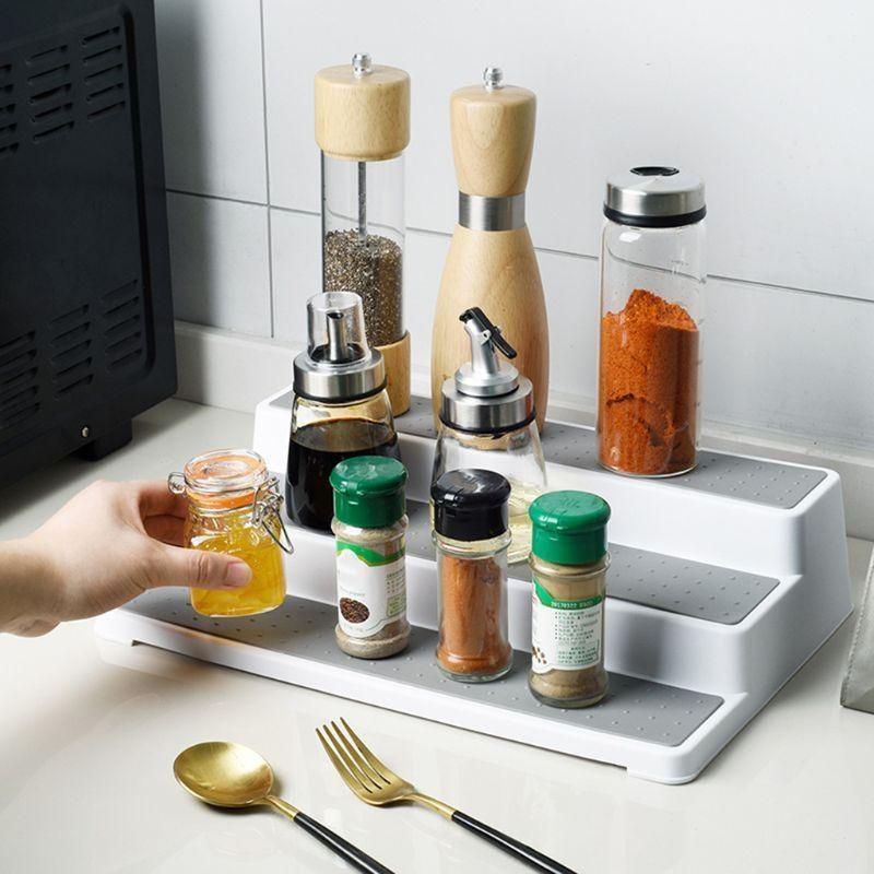 3-Tier Spice Rack Modern Design Waterproof & Non Skid Shelf Kitchen Great for Pantry Cabinet or Countertop Use