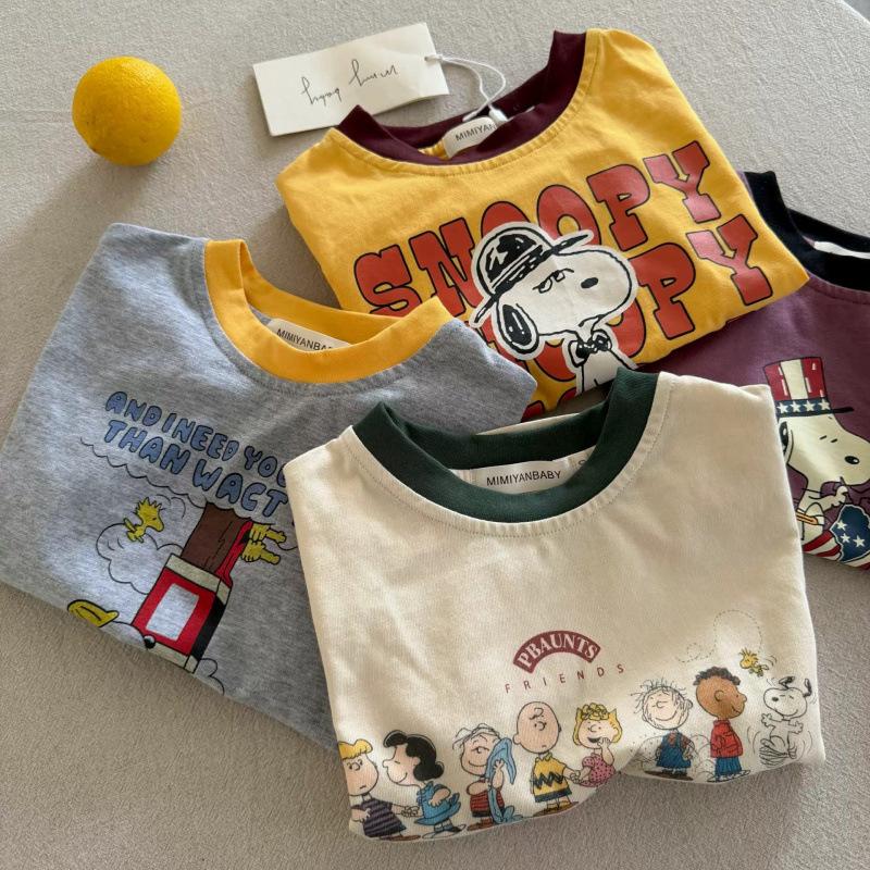 Kids Summer Cotton Cartoon Print T Shirt Boys Girls Short Sleeve Casual Basic Tee For Toddlers
