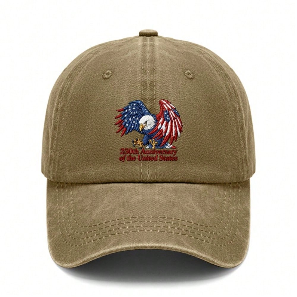 [Patriotic Baseball Cap] 250Th Anniversary USA Eagle Print Adjustable Hat Polyester Breathable Vintage Washed Casual Outdoor Sports Unisex For July