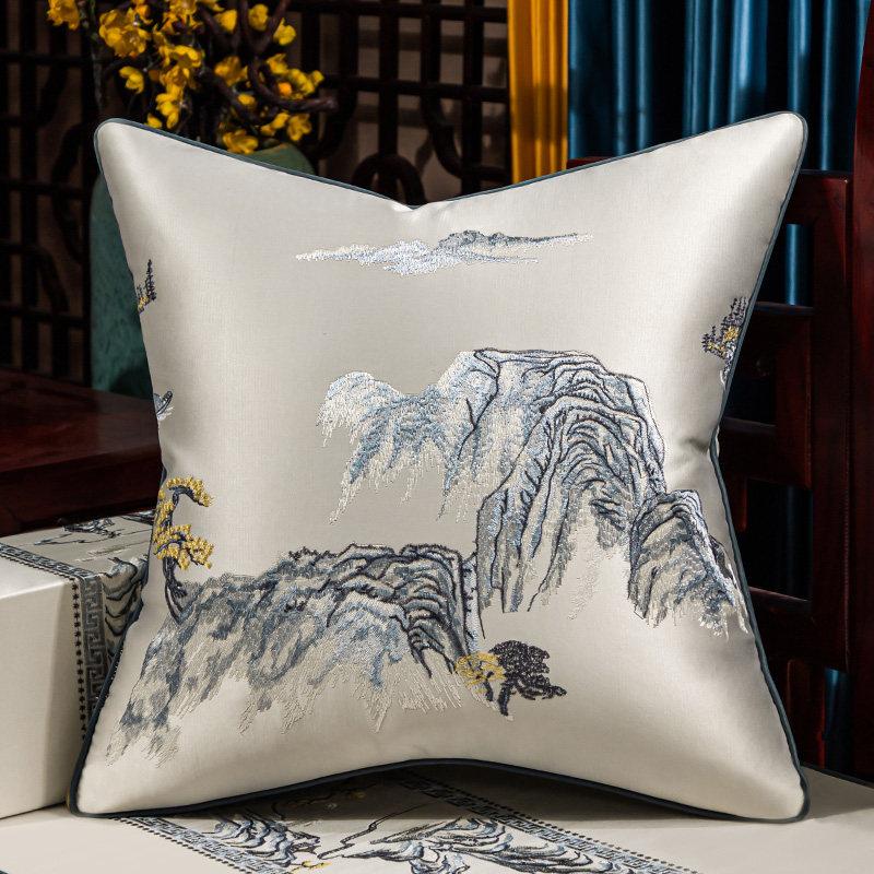 New Chinese-style Throw Pillows with Bird and Flower Embroidery Redwood Sofa Cushion Cover Large Cushion for Living Room Bed