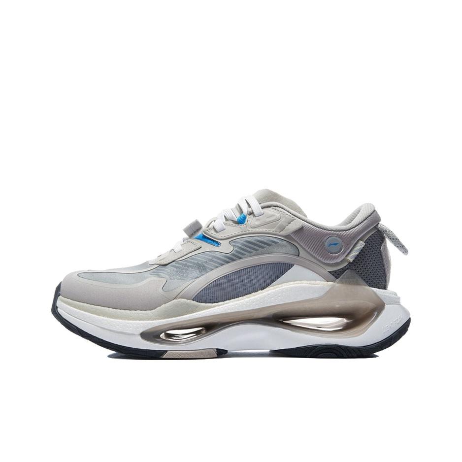 Li Ning Süper Sonsuz Kumaş TPU Darbe Emici Kaymaz Aşınmaya Dayanıklı Hafif Düşük Üst Koşu Ayakkabısı Erkek spor ayakkabı Açık Gri AGLR073-4