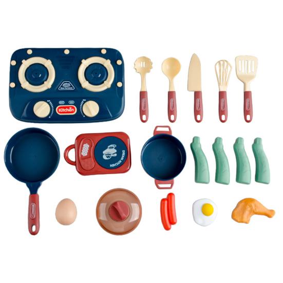 

Мини-кухонный игровой набор для приготовления пищи, регулируемая ручка, плита со звуковым светом, кухонная посуда, аксессуары, дети, шеф-повар, ролевые игры