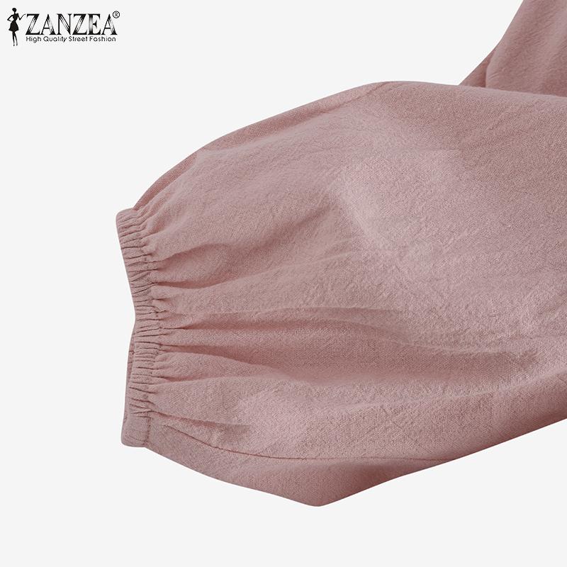 ZANZEA Women Blouse Casual O-neck Long Sleeve Cotton T-shirt