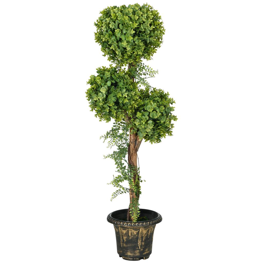 Artificial Plant Artificial Tree 3 Boxwood Balls with Cement Pot, Indoor and Outdoor, Height 115 Cm