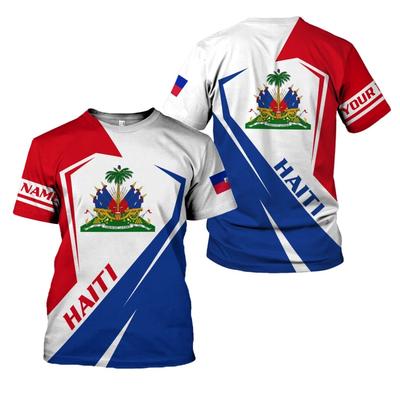 3D-gedrucktes T-Shirt mit haitianischer Nationalflagge und Wappenmuster Sommerlich lässige lockere Oberteile Modische Herren Sport- und Fitnesskleidung mit kurzen Ärmeln