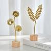 Gold Grey Iron Art Leaves Figurine Metal Ironwork Artistic Piece Decorative Handicraft Wood Base Modern Desktop Ornament