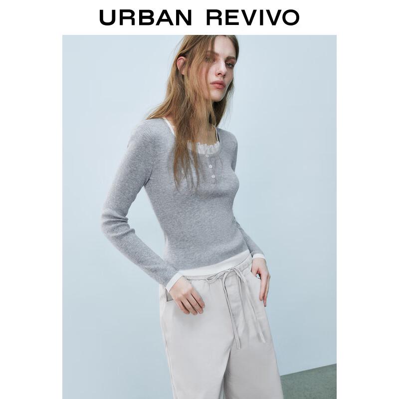 

UR 2025 Spring Women s Faux Two-Piece Colorblock Knit Sweater XS