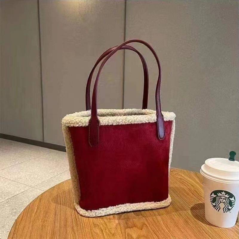 New Plush Faux Suede Sanded Handheld Tote Bucket Bag for Women Korean Fashion Casual Handbag Unique Design Female Shoulder Bag