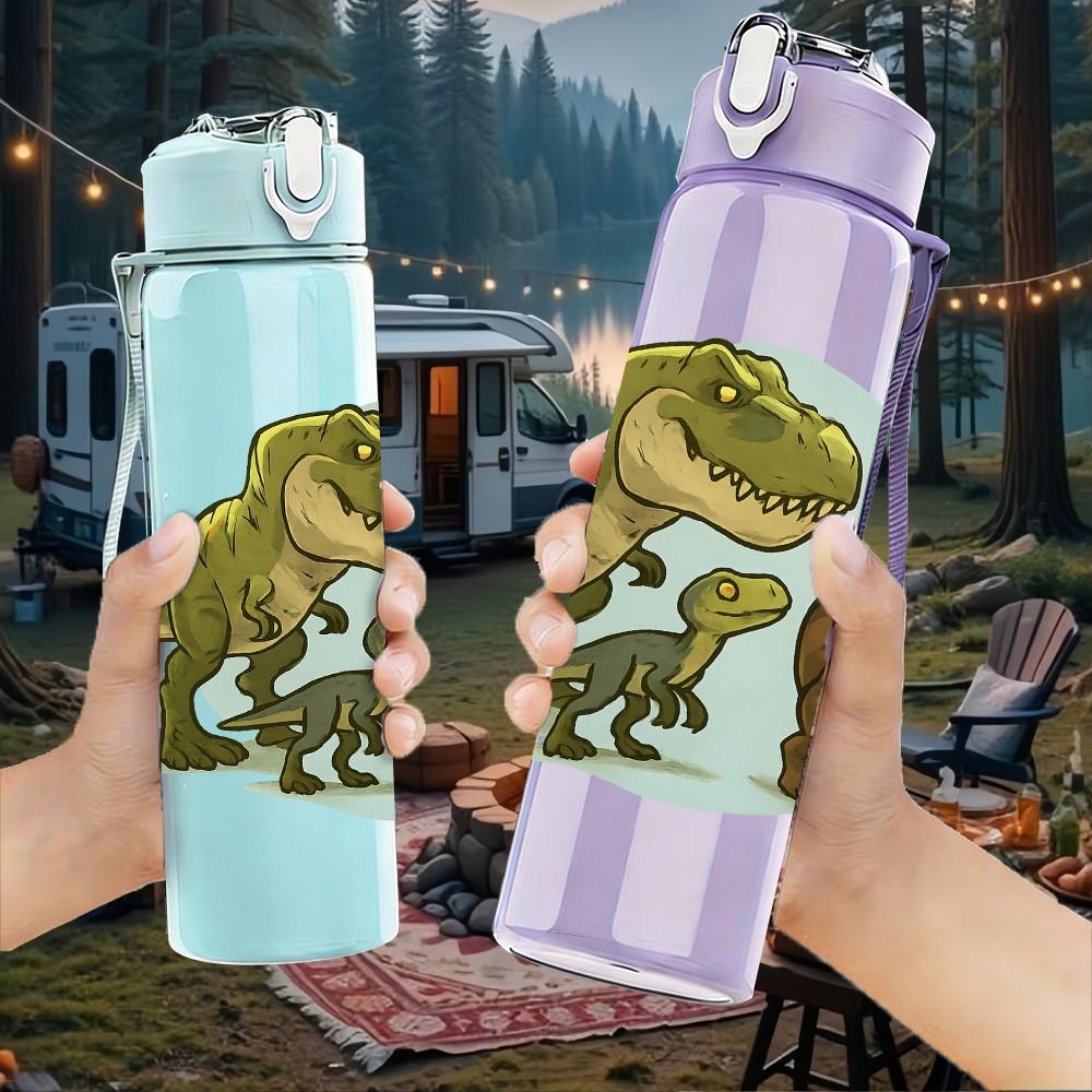 1PC Big Dinosaur Small Dino Art 750ml Color Plastic Sports Water Bottle Leakproof Flip Straw Lid Suitable for Sports Office Home Use