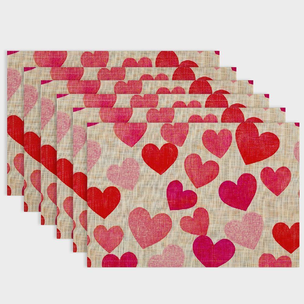 

6PC Hearts Pink Red Table Mat Linen 2026 Happy Valentine s Day Dining Table Placemats for Dining & Coffee Bars, Table Decoration 6PC 30X45cm