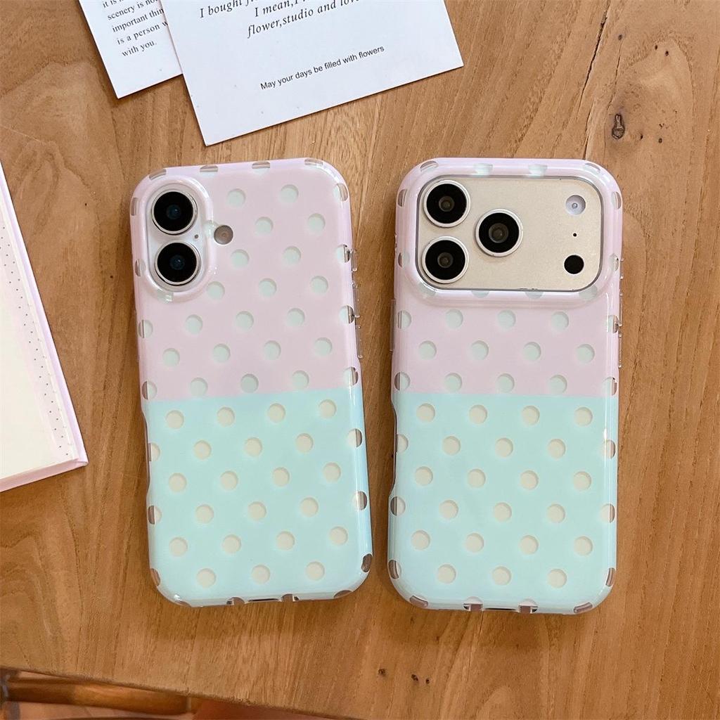 Color Block Polka Dot iPhone 15 Pro Max Anti-Fall Case