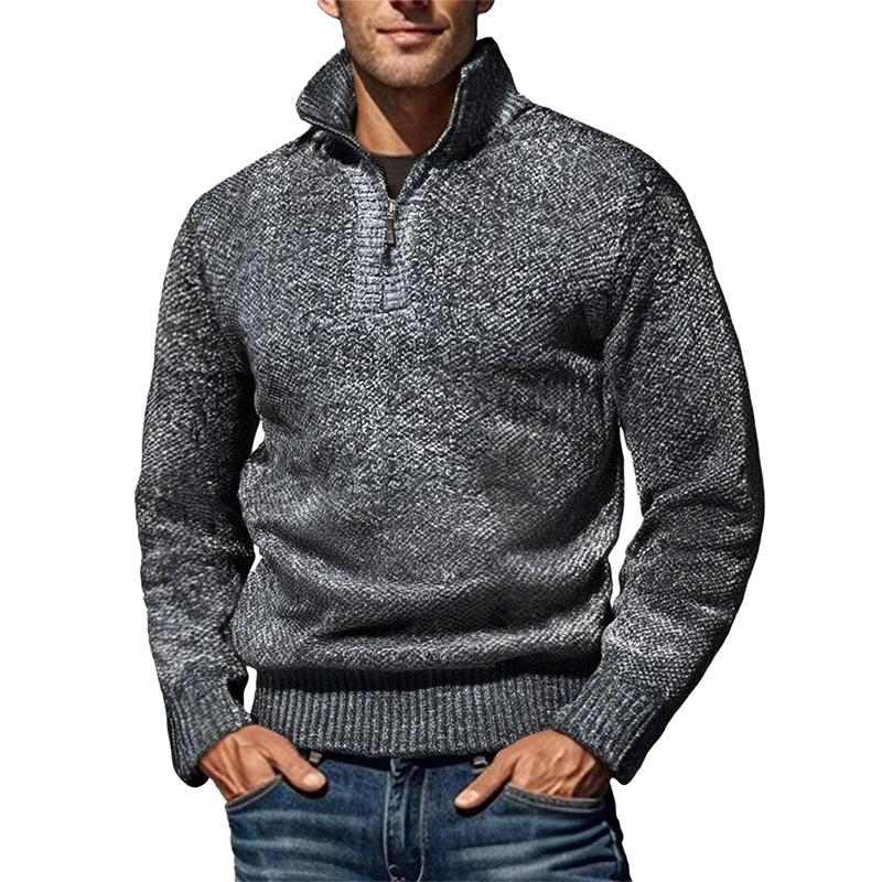 

Autumn Winter Casual Solid Color Half Zipper Stand Collar Sweaters Vintage Mens Knitting Slim Men s Sweater Pullovers M темно серый