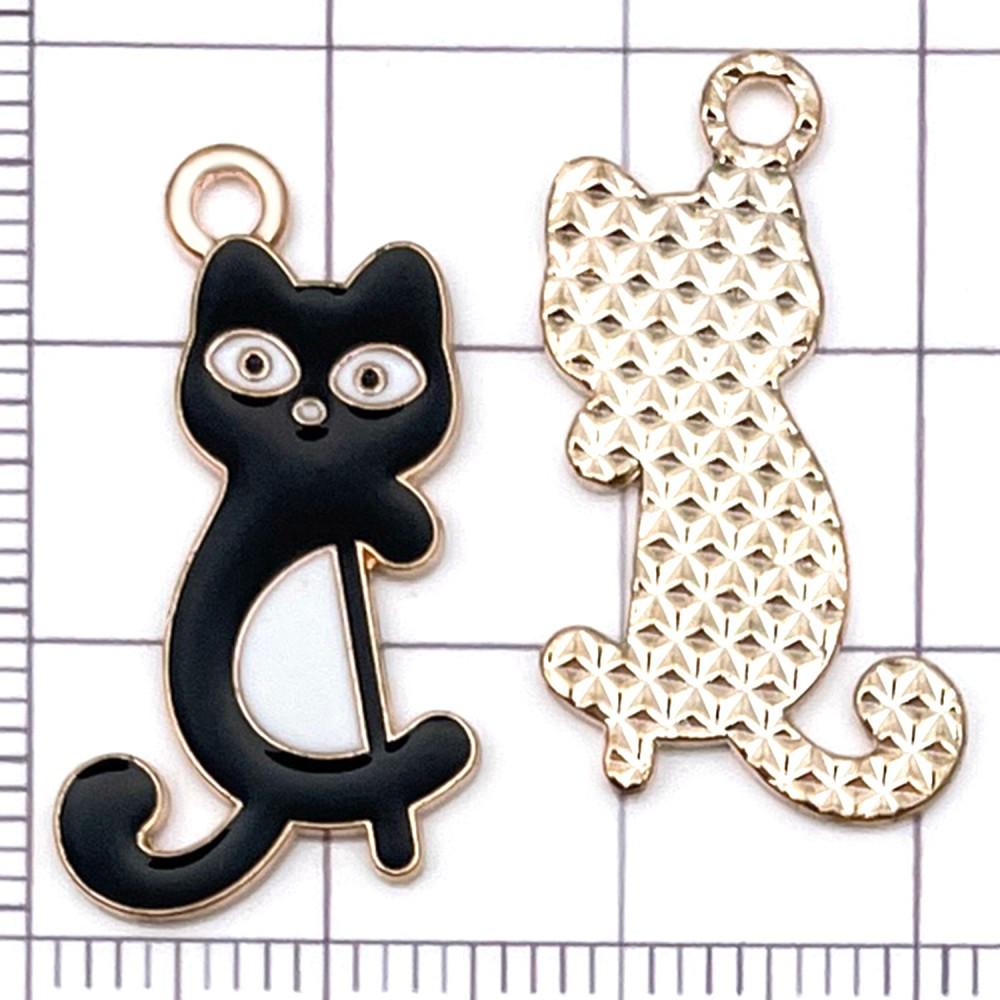 Set of 10 Black & White Enamel Cartoon Cat Music Note Charms for DIY Jewelry